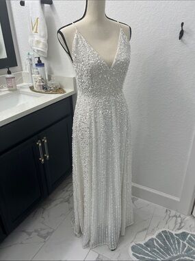 asos edition ciara sequin kimono sleeve wedding dress ASOS EDITION sequin kimono sleeve wedding dress, White